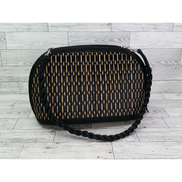 Baskets of Cambodia Handbags - Baskets of Cambodia Crossbody Handbag Women Oval Straw Black Organizer Bag